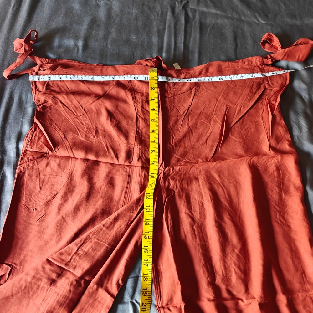Zenana Rust Tie Back Suspender Jumpsuit Wide Leg Pockets Boho Oversized Medium - Picture 6 of 11